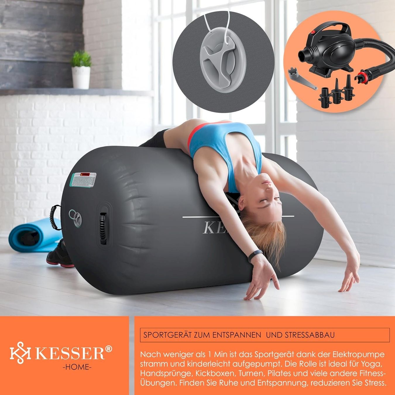 Accessori: Aufblasbare Gym-Rolle 120x90cm grau – Nuovo e nell'imballaggio originale da Bottighofen venduto da zaap 3