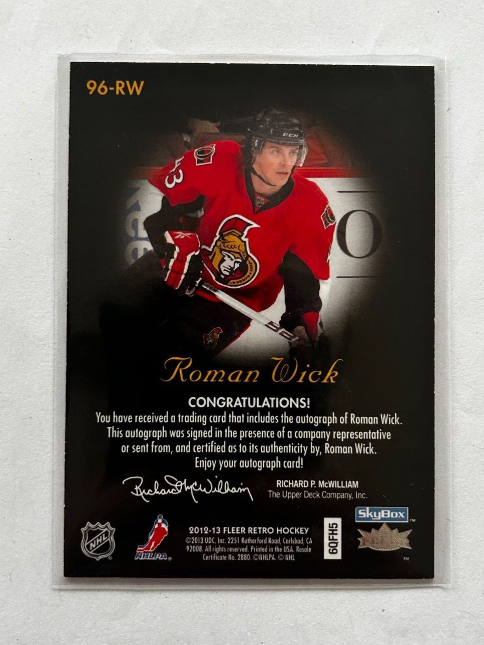 NHL Carte collezionabili: SkyBox NHL Roman Wick Autograph Card – Usato da Oberwil-Lieli venduto da Mhd 1