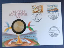 Numisbrief Olympische Sommerspiele 1988 mit 5 Franken Münze