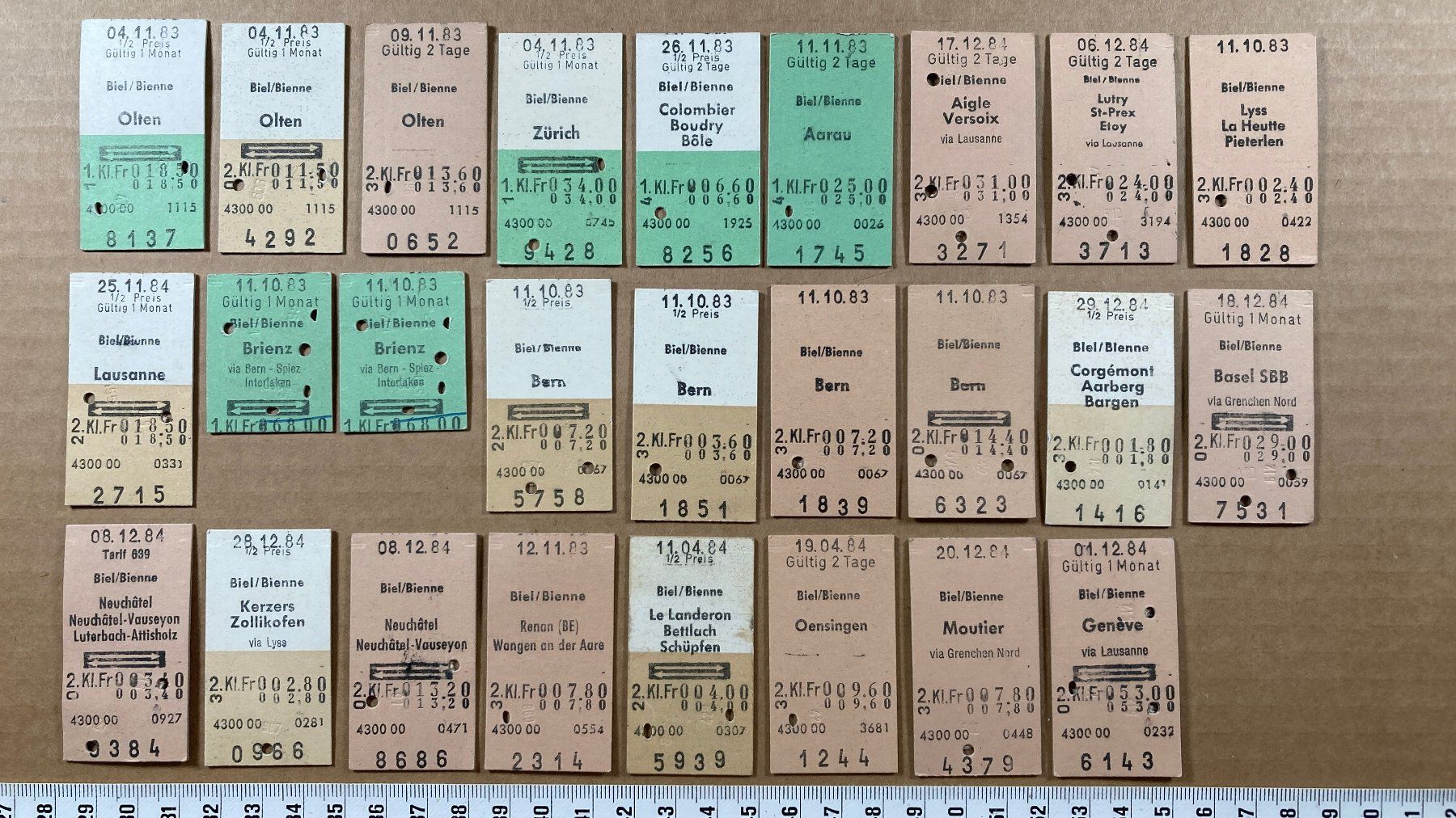 Billets: Biel / Bienne, 26 Edmondsonsche Bahn Billette, 1983, 1984 – D'occasion à Lenzburg par fh1