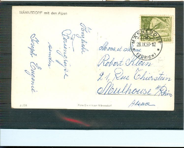Cartoline postali: Männedorf - mit den Alpen + 1959 – Usato da Emmenbrücke venduto da teestube 1
