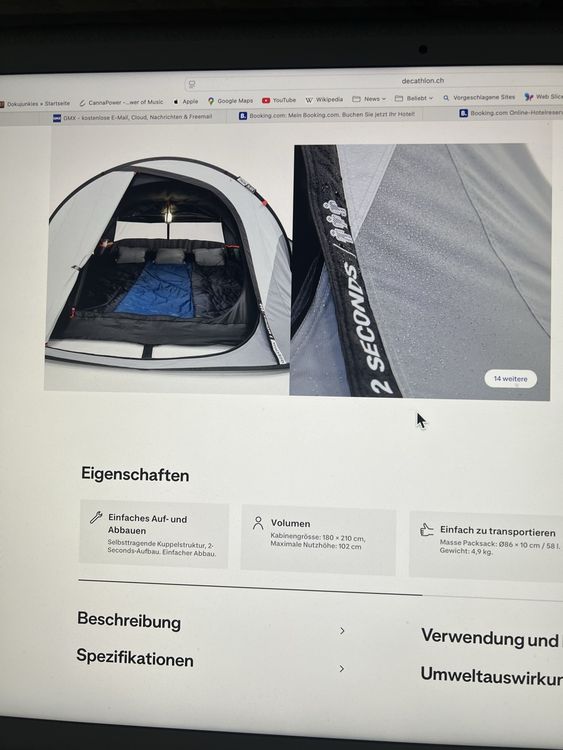 Quechua Wurfzelt 3 Seconds Fresh & Black - 3 Personen (Neu (gemss  Beschreibung)) in Gommiswald fr CHF 88  mit Lieferung auf Ricardo kaufen