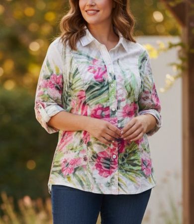 Bluse Oberteil Gr. 44 von Sommermann mit Blumenmuster