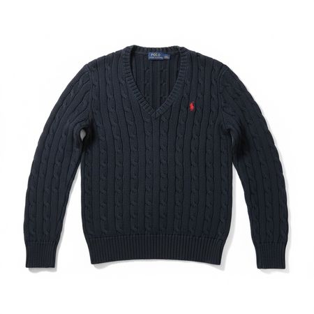 Pull Torsadé bleu marine Ralph Lauren Col V - S Femme #2