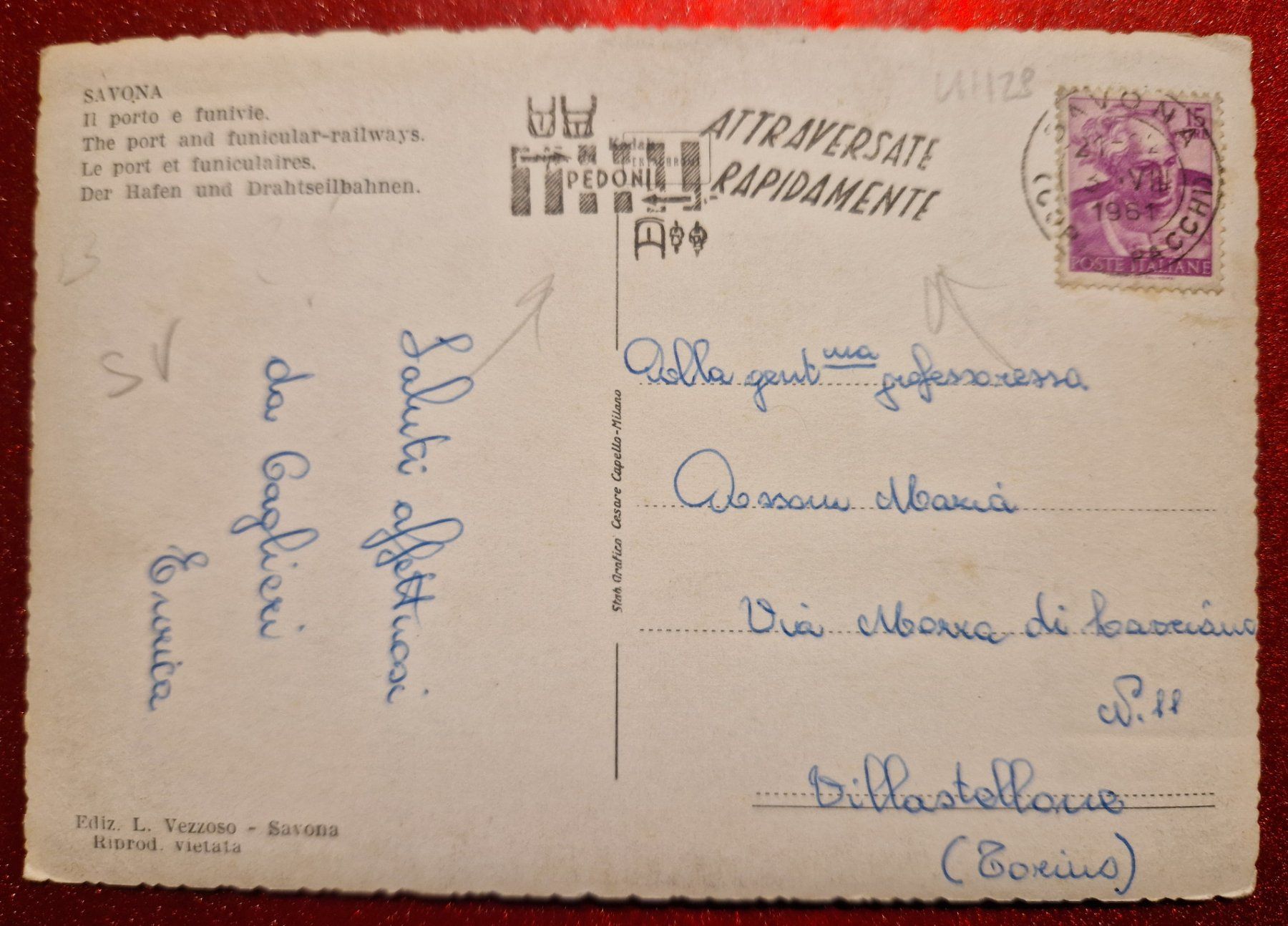 Ansichtskarten: Savona, Italien 1961 – Gebraucht aus Melchnau von Fishel 1