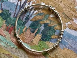 Silver Bangle Bracelet with Unique Bead Detail, 950 Silver