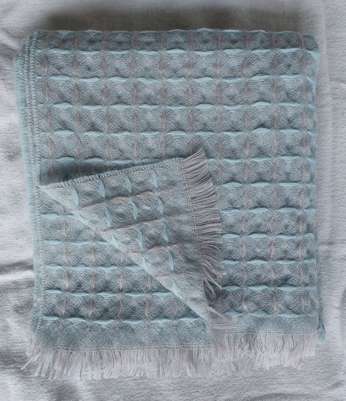 Foulards, Tücher & Schals: RIANI Schal, neu, Wolle, hellblau-hellgrau, Fransen – Neu und originalverpackt aus Gockhausen von tru_85c9 1