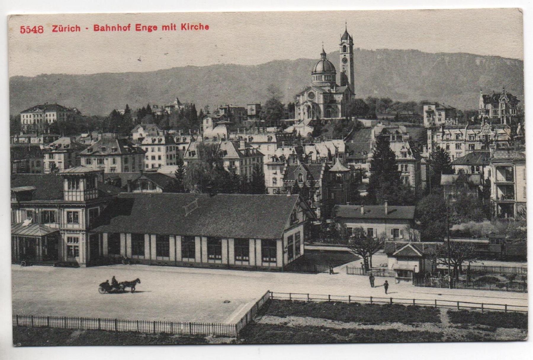 Ansichtskarten: ZÜRICH Bahnhof Enge mit Kirche – Gebraucht aus Jona von philajona