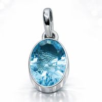 Blautopas Anhänger Silber 925 Sterlingsilber Oval hell blau