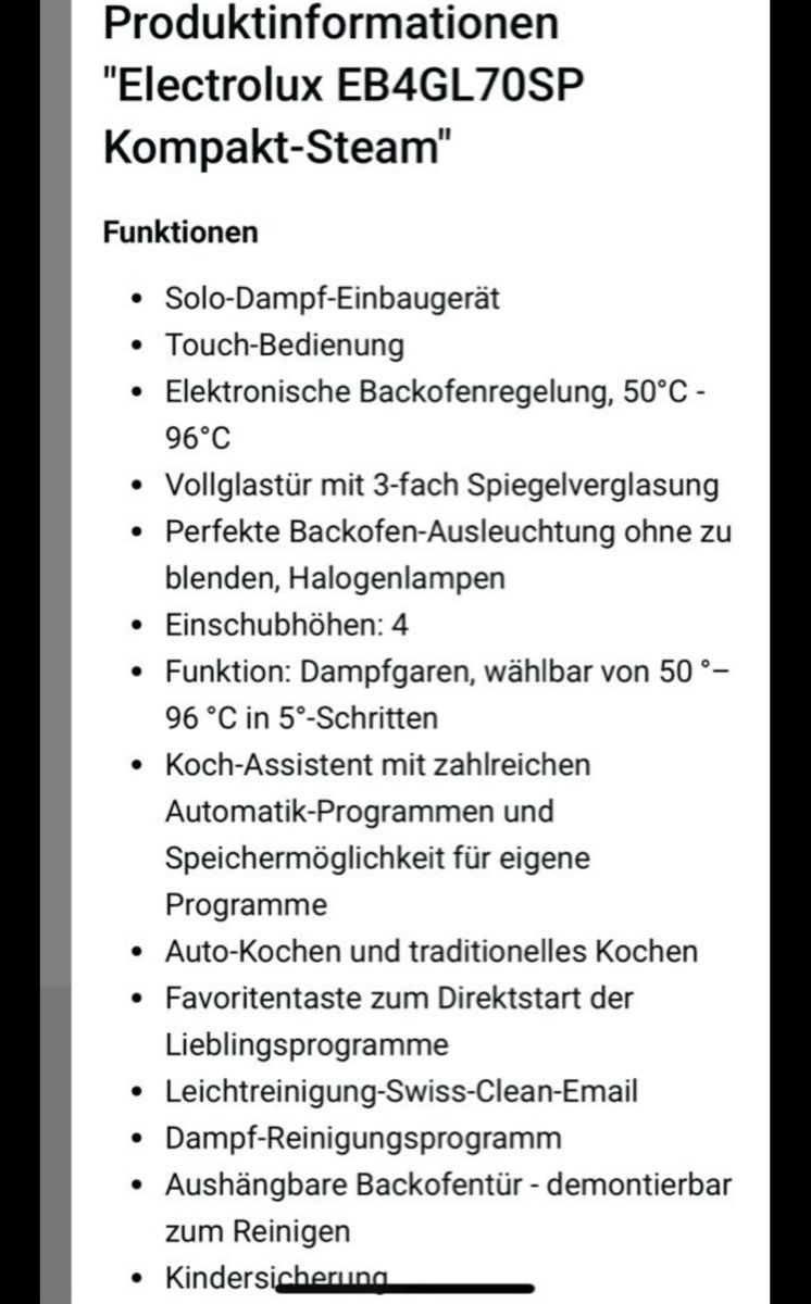 Electrolux Elettrodomestici da cucina: Electrolux Einbau Backofen SoloSteam EURO EB4GL70SP Schwarz – Usato da Winterthur venduto da RayJay95 8