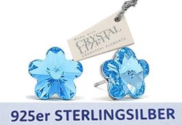 925 Silber Ohrstecker mit Swarovski Crystal Blume Aquamarine