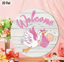 2-D DEKOSCHILD *WELCOME BABY GIRL, STORCH* 20X20CM NEU