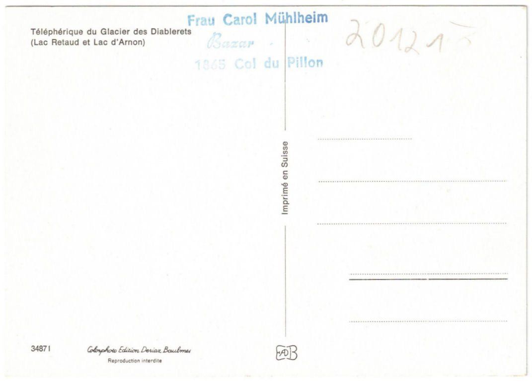 Cartoline postali: Col du Pillon - Télèfèrique / Luftseilbahn – Usato da Binningen venduto da Mountainrider 1