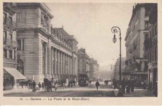 Ansichtskarten: Geneve la Poste mit Tram, 1911 – Gebraucht aus Zuerich von OceanLinerPostcards