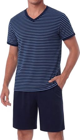 Herren Pyjama kurz Baumwolle Streifen Set