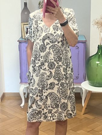 Kleid JOYCE & GIRLS Seiden -Paisleymuster Schwarz Creme  Gr