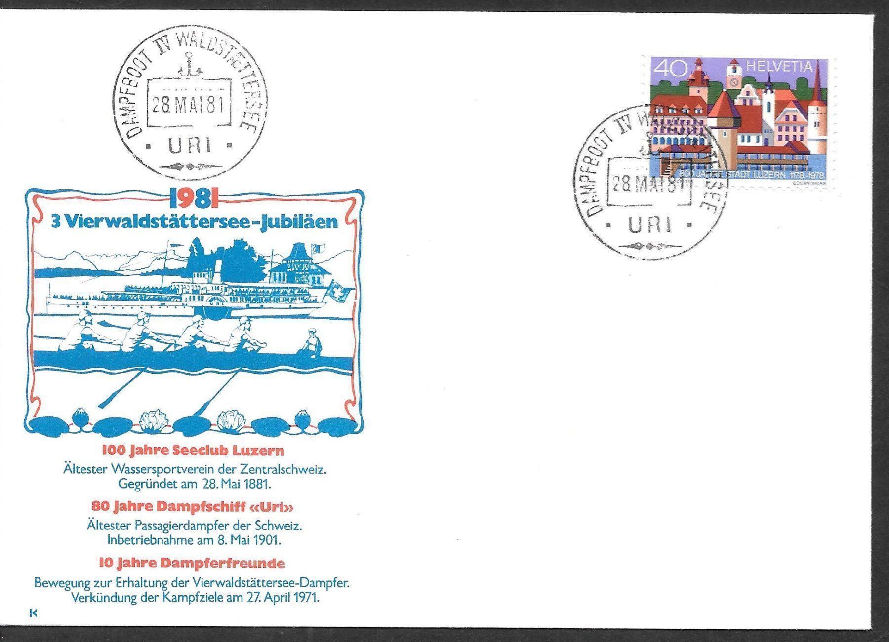 Tutti i francobolli: Schiffsbrief Dampfboot IV. Uri 3 Jubiläen 28.5.1981 – Nuovo (secondo la descrizione) da Olten venduto da clotaldi