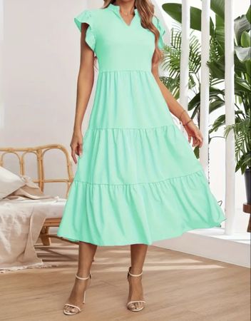 Sommerliches, türkis Kleid mit Volantärmeln, Grösse L