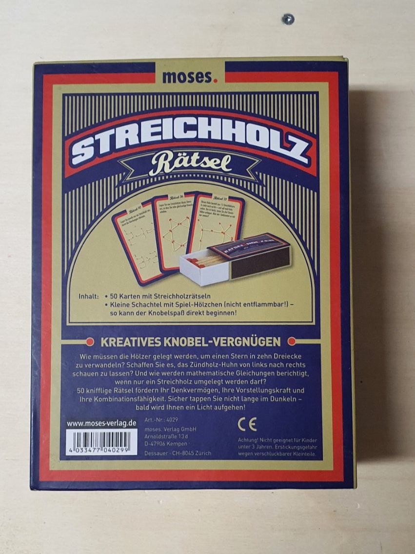 Spiele: Streichholz Rätsel - 50 Knobeleien – Neu und originalverpackt aus Sisseln AG von murmi83 1