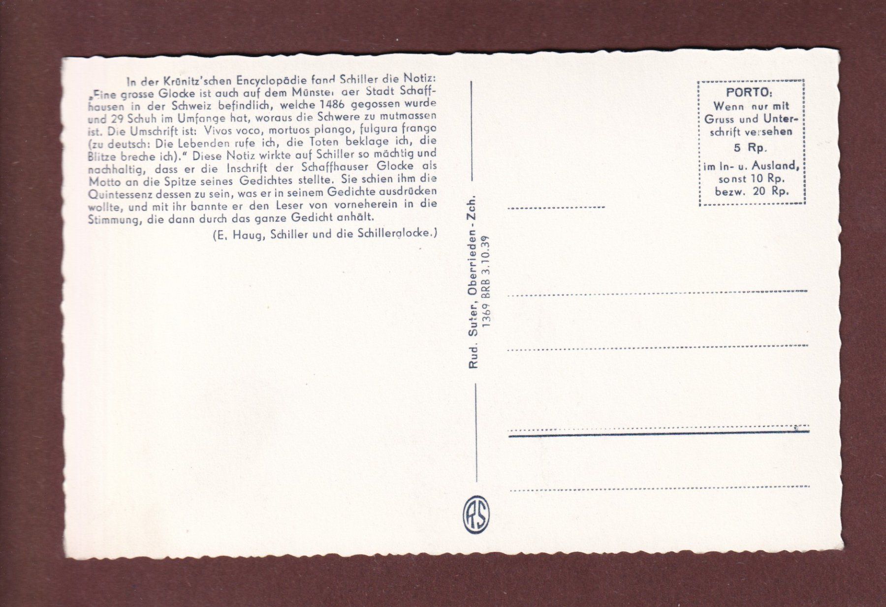 Cartes postales: SCHAFFHAUSEN - Schillerglocke – D'occasion à Pully par nicecards-shop 1