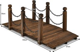 Holzbrücke bis zu 180 kg, Teichbrücke mit Geländer & Ketten
