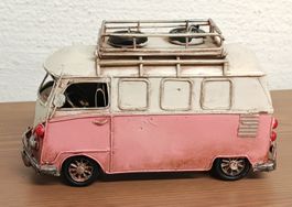 Rosa Bulli Bus Deko Oldtimer mit Dachgepäckträger