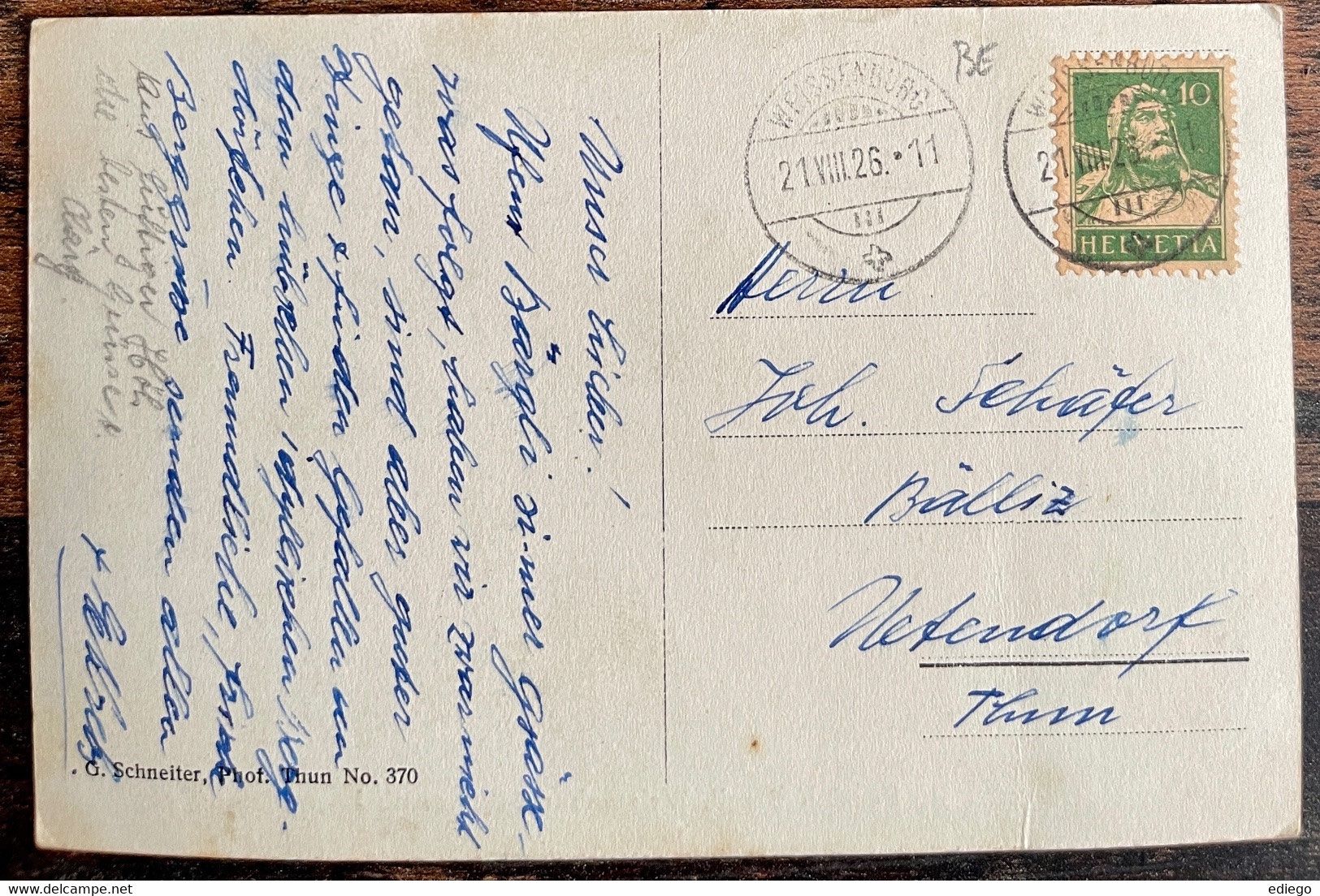 Cartoline postali: WEISSENBURG - PENSION BERGLI - 1926 – Usato da Lutry venduto da Ediego 2