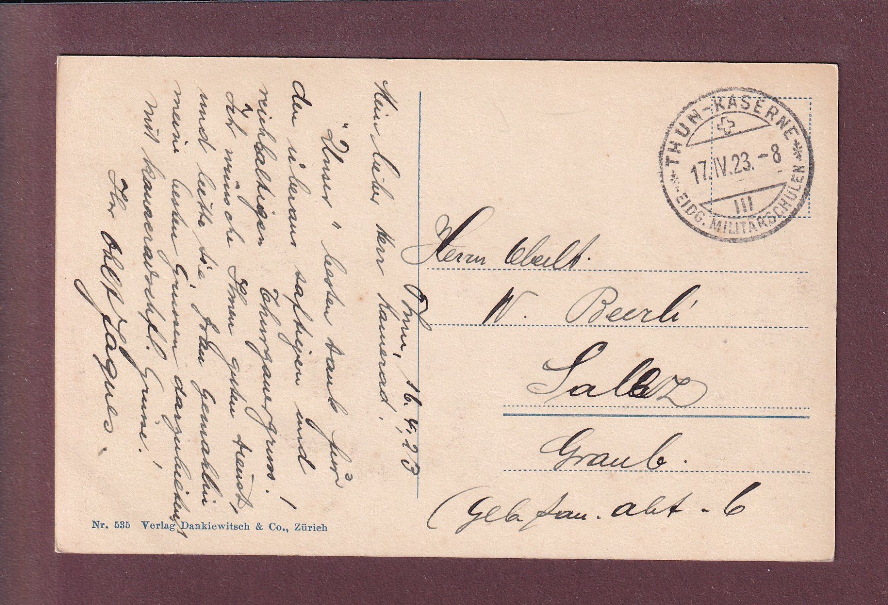 Cartes postales: THUN - Schloss - 1923 – D'occasion à Pully par nicecards 1