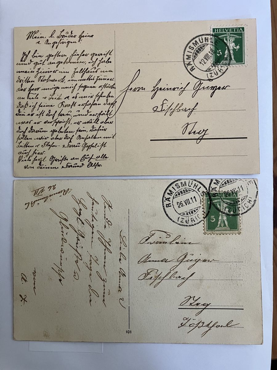 Cartoline postali: Zwei Postkarten Rämismühle, Zell ZH – Usato da Bauma venduto da Baumer71 1