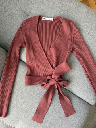 ZARA Ribbed Wrap Top – Dusty Pink – Size M