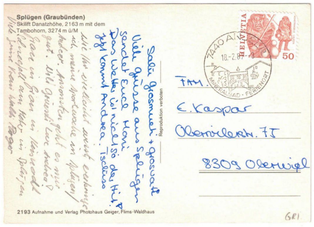 Cartoline postali: Splügen - Skilift Danatzhöhe – Usato da Binningen venduto da Mountainrider 1