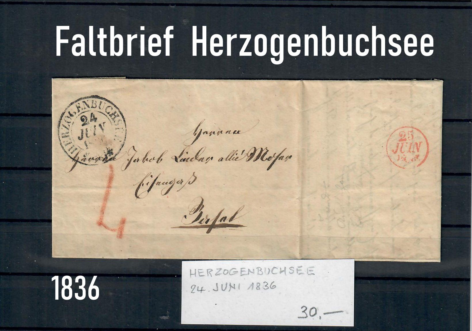 Tutti i francobolli: Faltbrief Herzogenbuchsee 24 Juni 1836 – Usato da Bützberg venduto da Die.6.a
