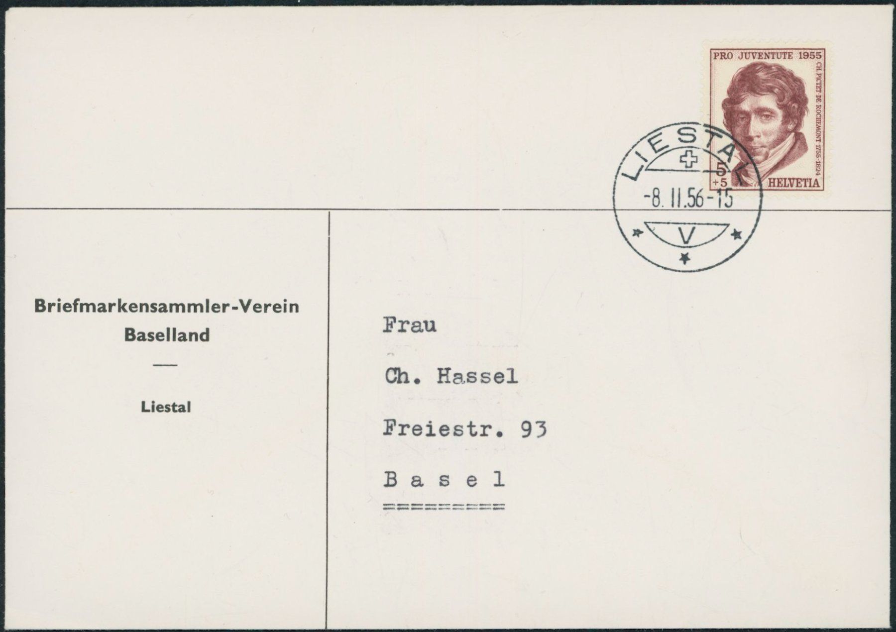 Tutti i francobolli: 1955 - Pro Juventute - Brief - EF - Liestal BL – Usato da Schindellegi venduto da leecollect