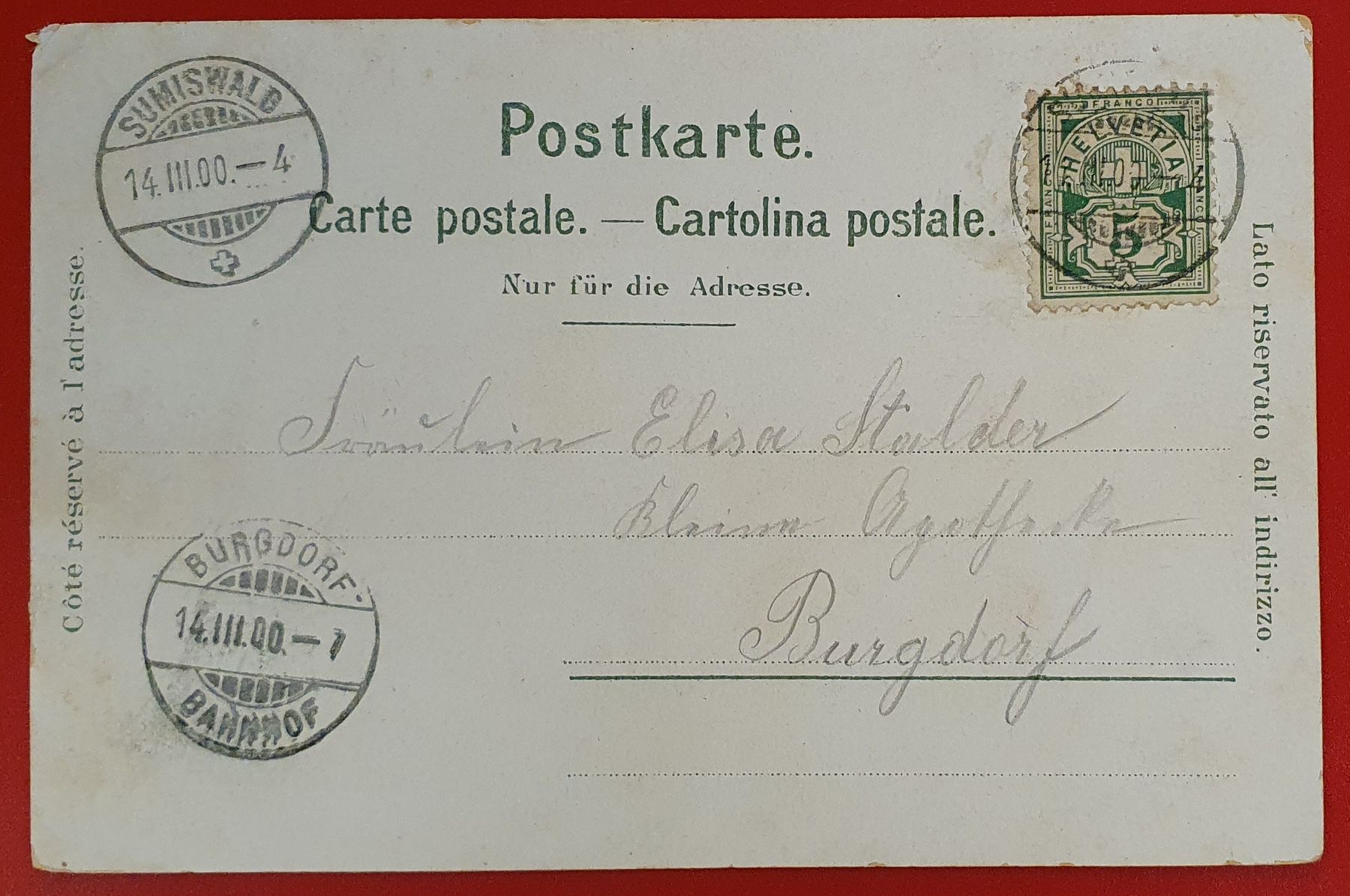 Cartoline postali: Gruss aus Sumiswald 1900 – Usato da Kreuzlingen venduto da Rschweiz1 1