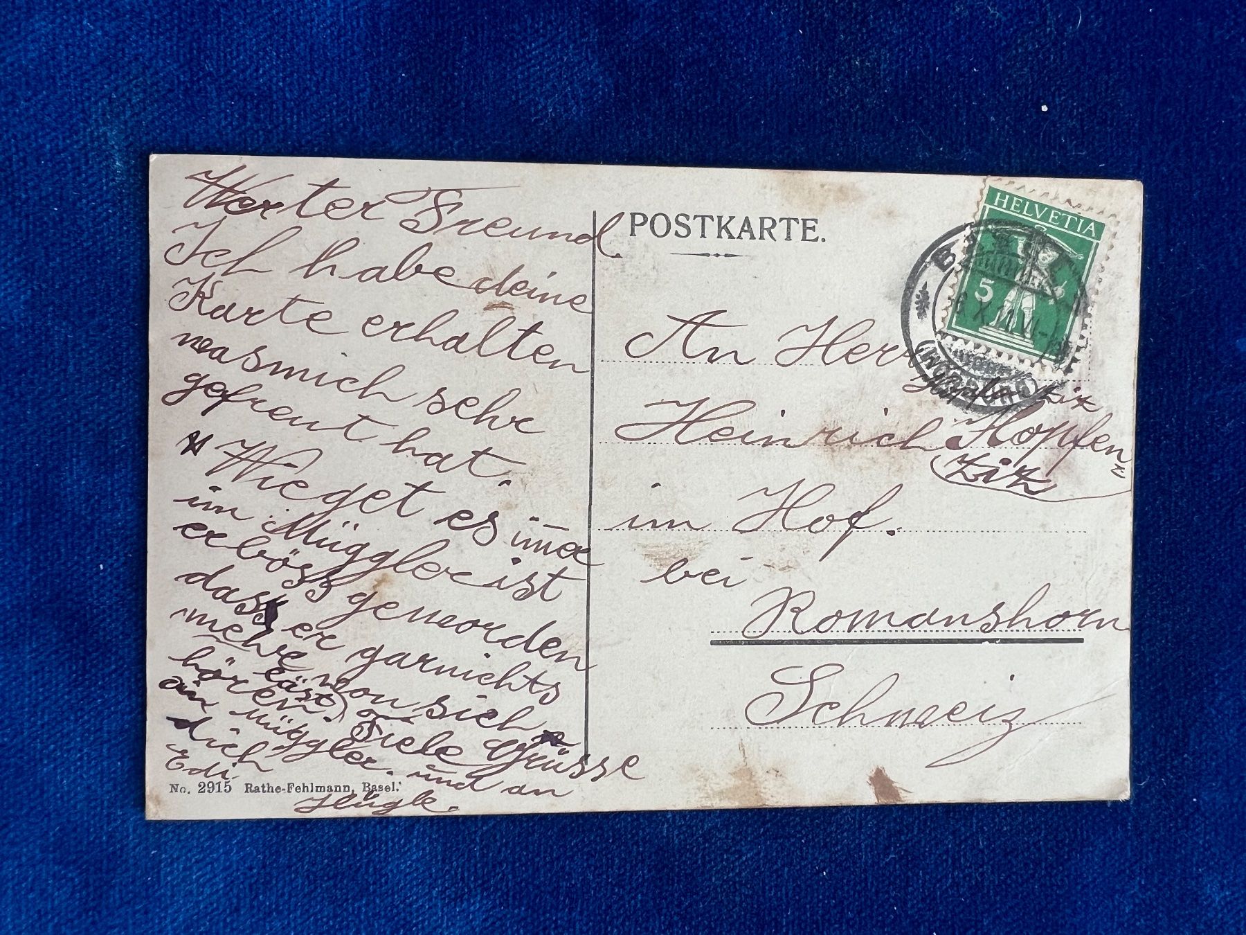 Cartoline postali: Alte Ansichtskarte Basel St. Jakobs-Denkmal 1907 – Usato da Hermetschwil-Staffeln venduto da militaria-schweiz 1
