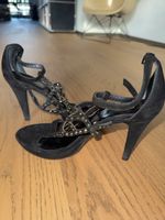Black Suede High Heel Sandals with Studs