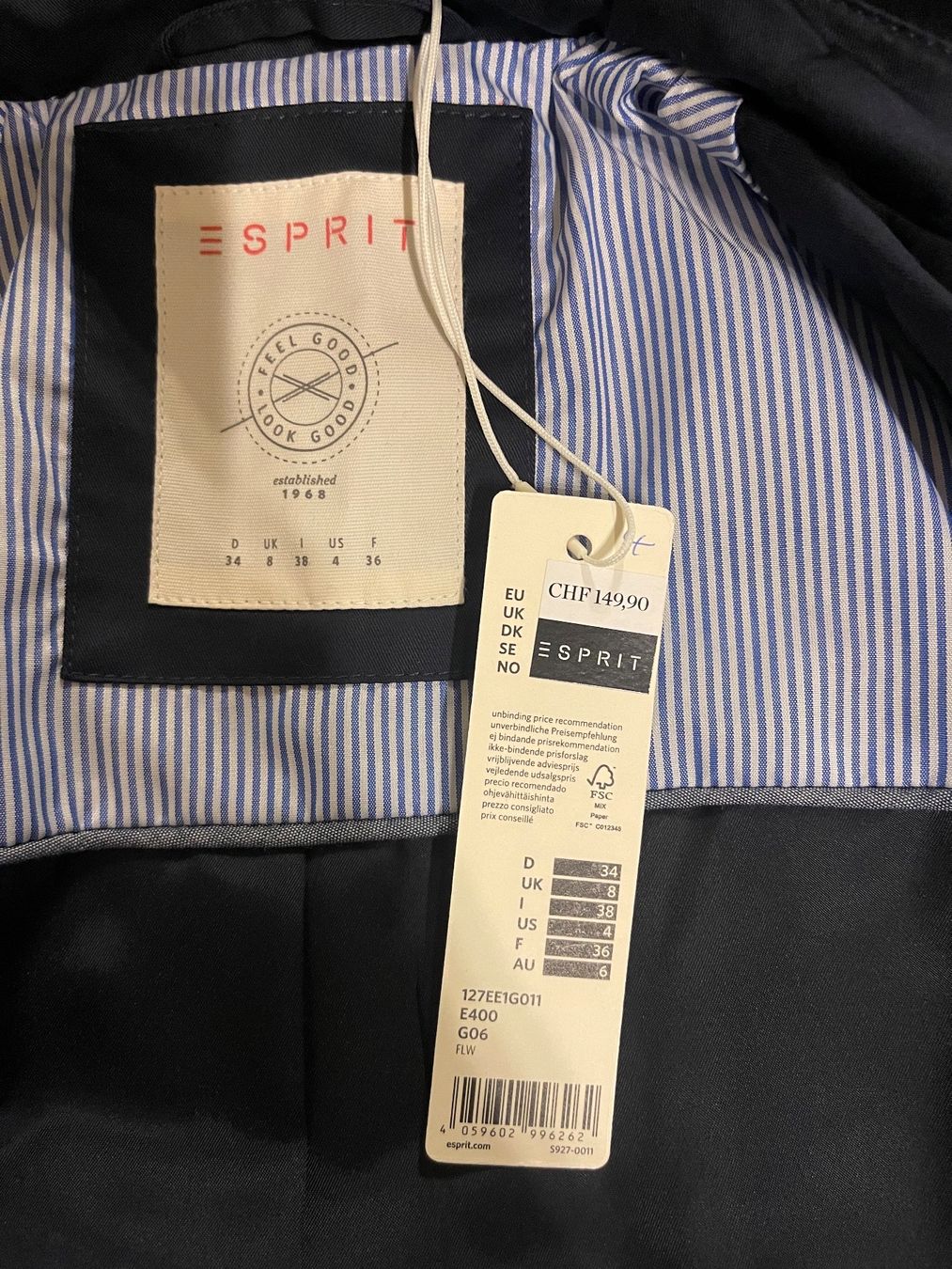 Esprit Giacche: Dunkelblauer Esprit Trenchcoat – Nuovo e nell'imballaggio originale da Lenzburg venduto da CelinaS01 7