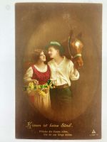 Fotopostkarte Frau mit Pferd Handkoloriert - um 1920 Antik