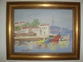 Ölgemälde Hafenbild mediterraner Stil signiert gerahmt