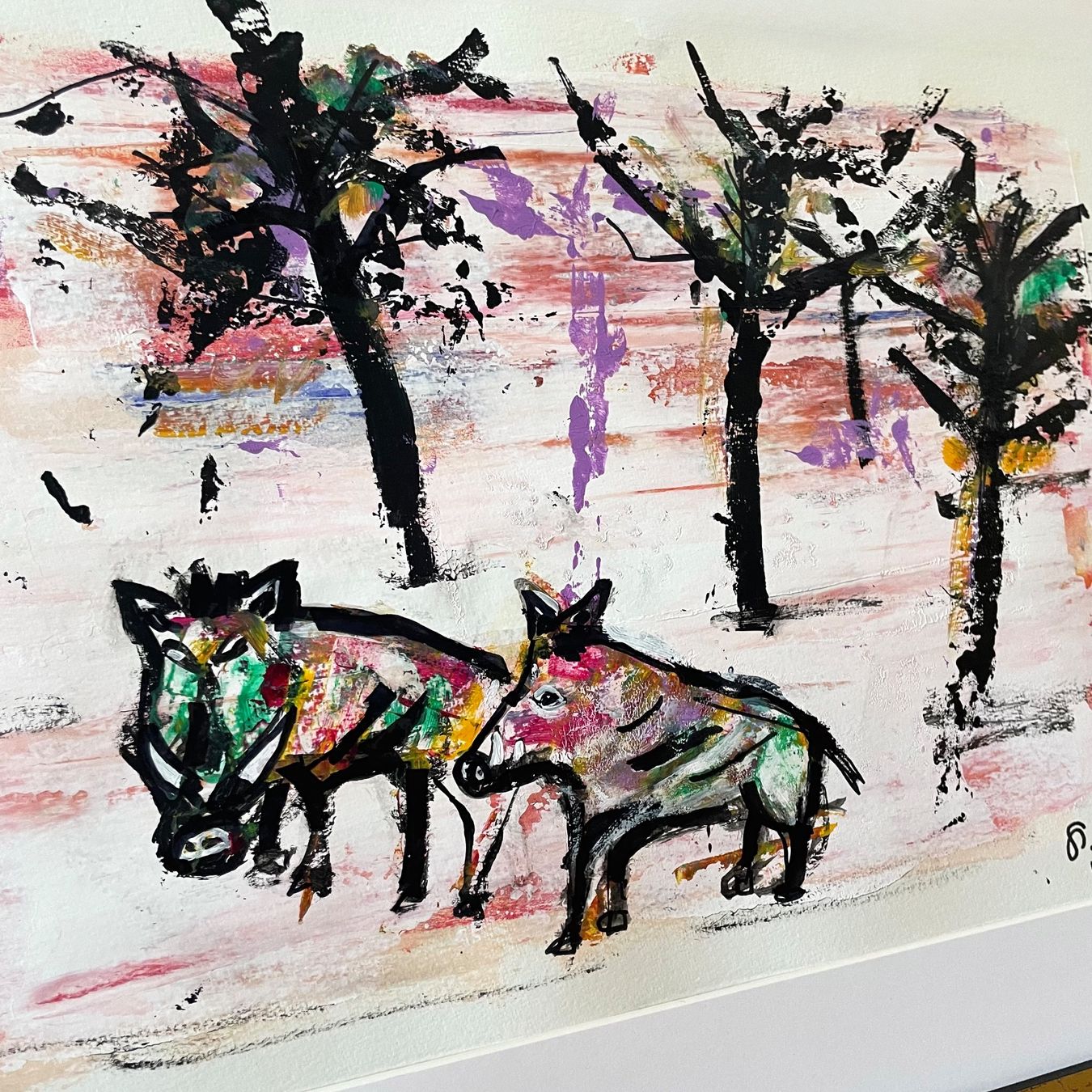 Gemälde: Wildschweine Moderne Kunst Expressionismus Acryl Bammert – Neu (gemäss Beschreibung) aus St. Niklausen LU von Stefan_Bammert_Art 1