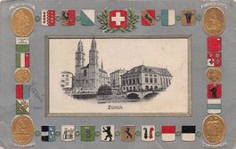 Zürich, geprägter Wappenrahmen, gelaufen 1908