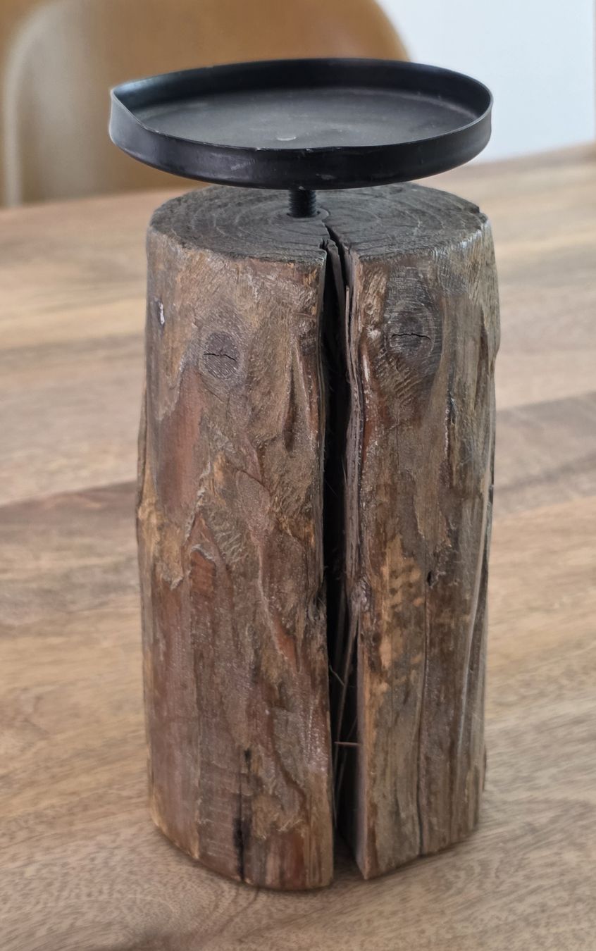 Portacandele: Kerzenständer Holz Baumstamm mit Metallablage – Usato da Rheinsulz venduto da Gilea 1