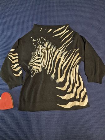 Baumwoll Pullover Monari schwarz Zebra Muster Gr 34 wie neu!