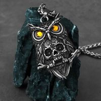 Gothic Owl Skull Viking Pendant Necklace