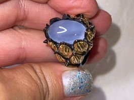 🎯 Lavender Chalcedony Black SS925 & 14k Y.Gold Vermeil Ring