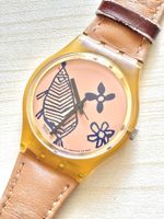 Swatch Uhr 1992 Orange Transparent Lederarmband Damen 