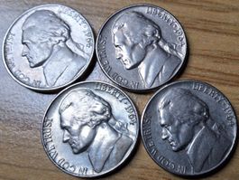 USA 5 Cents/Nickels 1964 P/D - Lot 4 Stück