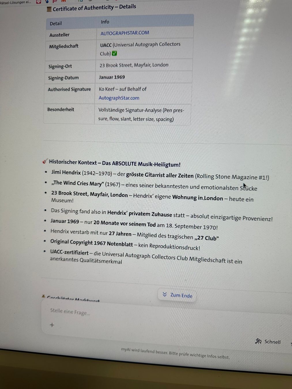 Autogramme: Originalautogramm von Jimmy Hendrix mit COA – Gebraucht aus rafz von Ttt0071 5