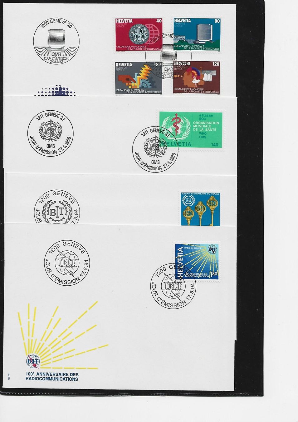 Tous les timbres: 4 FDC Genf OMPI/BIt/OMS aus ABO – D'occasion à Rheinau par loxis