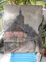 Altes Ölgemälde Stadt mit Kirchturm